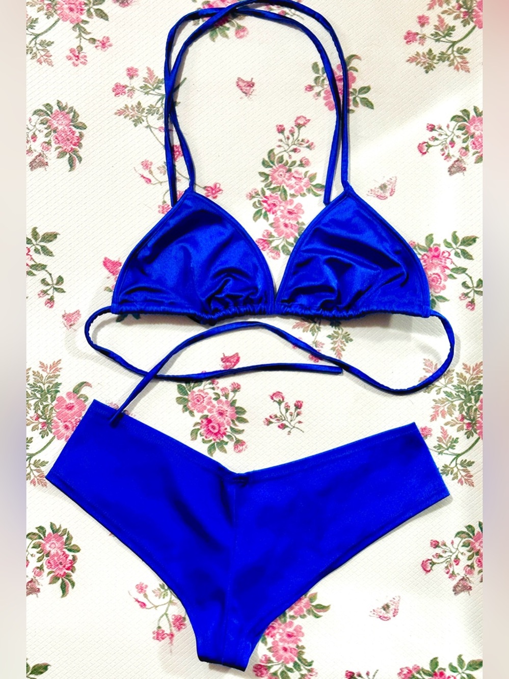 Royal Blue Shiny Gogo dancer Cheeky Triangle Bikini Set